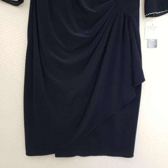 NWT-Alex Evenings Rhinestone Embellished Bateau‎ Navy Jersey Dress Plus Size 18 - Picture 6 of 14